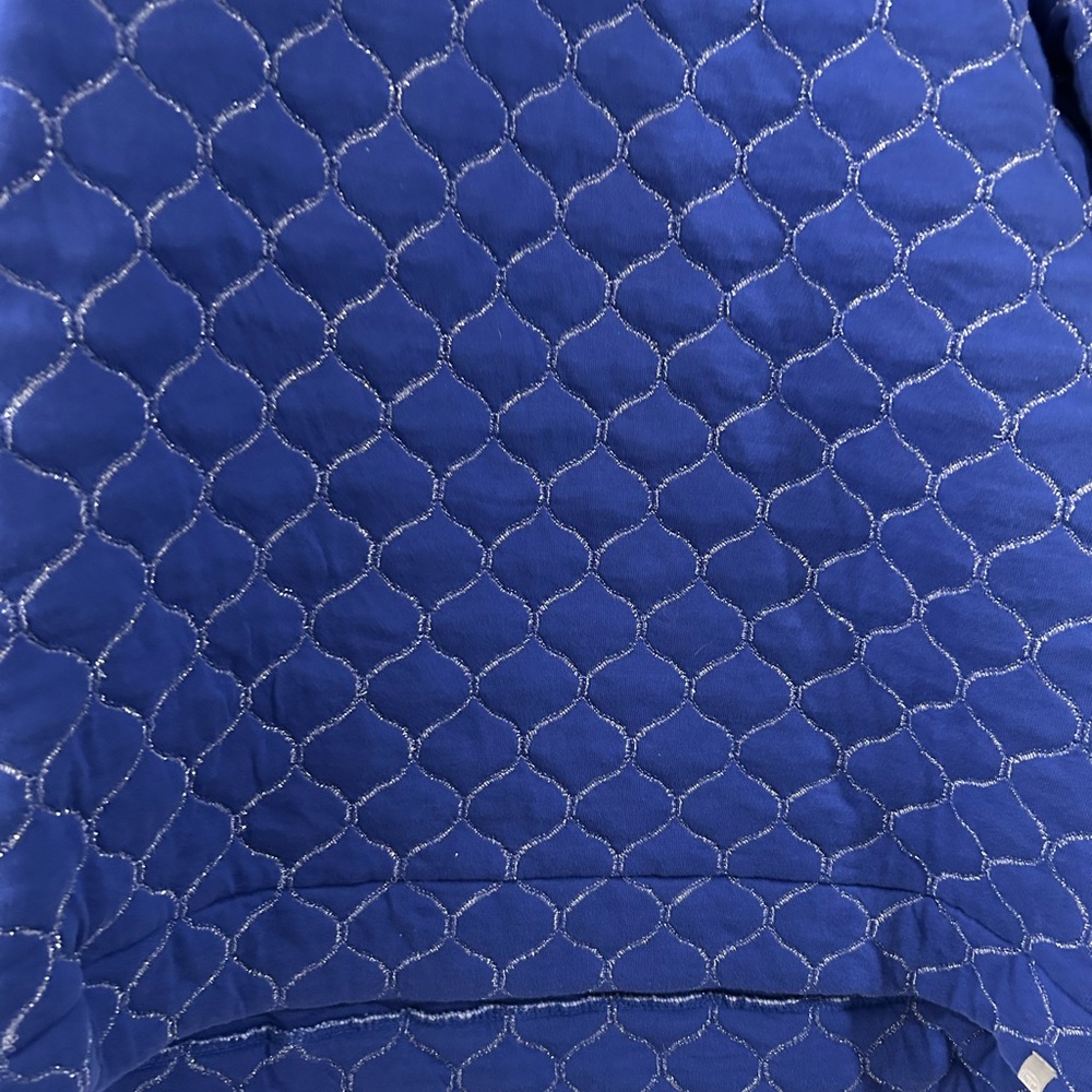 Talbots Metallic Asymmetrical Zip Quilted Pullover Blue Silver Size MP Petite - Picture 4 of 16